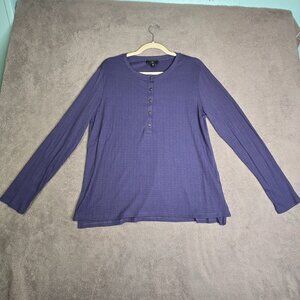 G.H. Bass & Co Long Sleeve Henley Women’s Large Blue Thermal Shirt High Low Hem